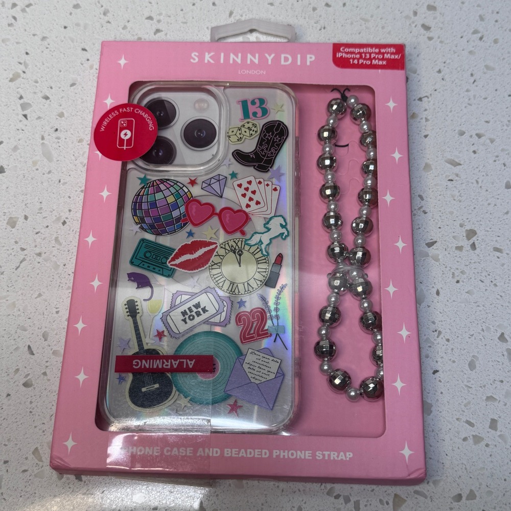 Skinnydip London for iPhone 13‎ 14 Pro Max Case Beaded Strap Set Collage Disco